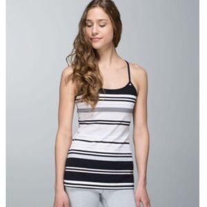 Lululemon Black Grey Groovy Stripe Static Wave Dune Power Y Tank Top Size 8